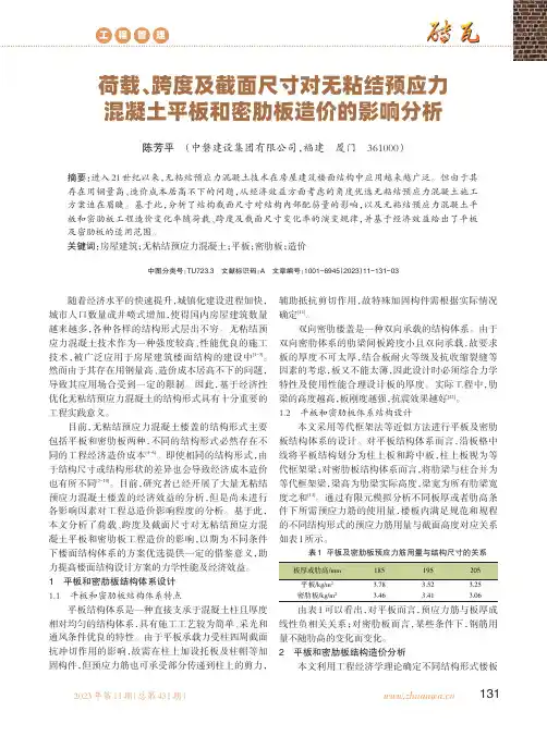 荷载、跨度及截面尺寸对无粘结预应力混凝土平板和密肋板造价的影响分析
