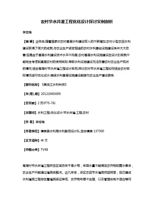 农村节水井灌工程优化设计探讨实例剖析
