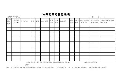 冷藏药品运输记录表