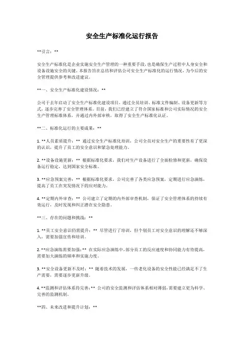 安全生产标准化运行报告