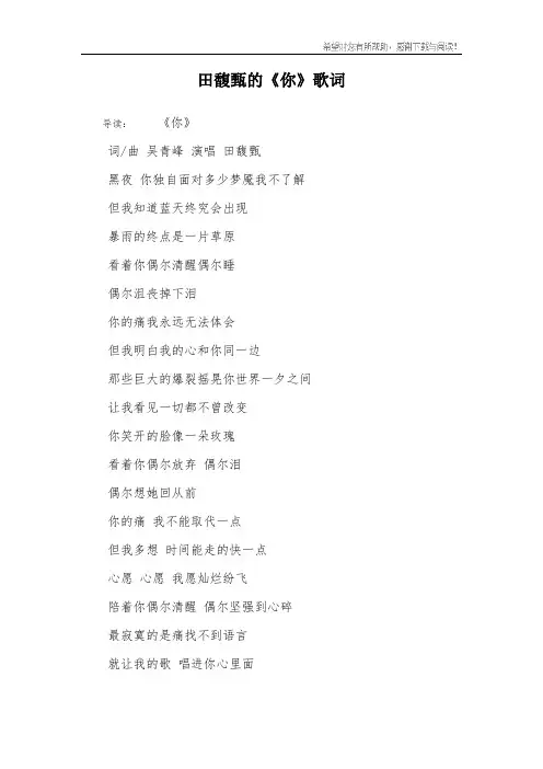 田馥甄的《你》歌词