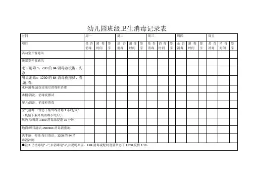 幼儿园班级卫生消毒记录表