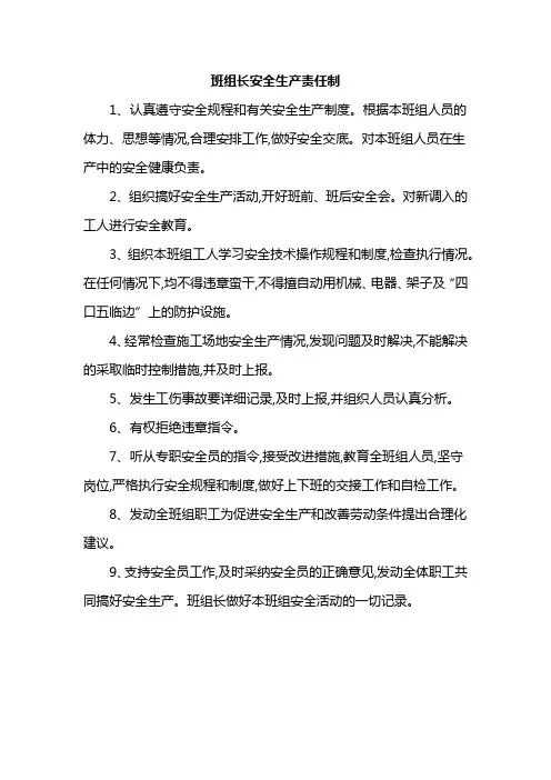 班组长安全生产责任制