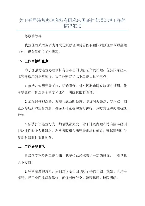 关于开展违规办理和持有因私出国证件专项治理工作的情况汇报