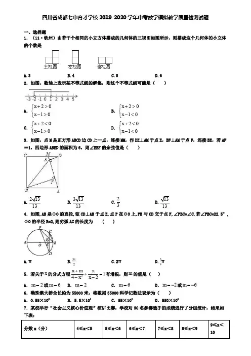 四川省成都七中育才学校2019-2020学年中考数学模拟教学质量检测试题