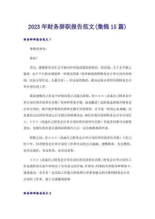 2023年财务辞职报告范文(集锦15篇)
