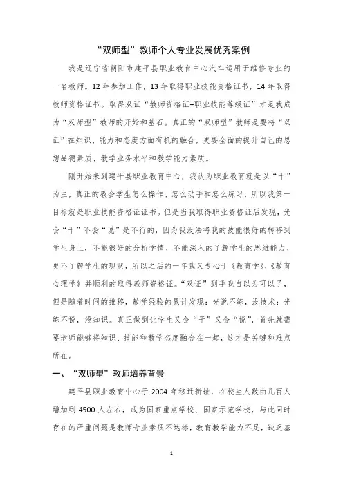 双师型教师个人专业发展优秀案例