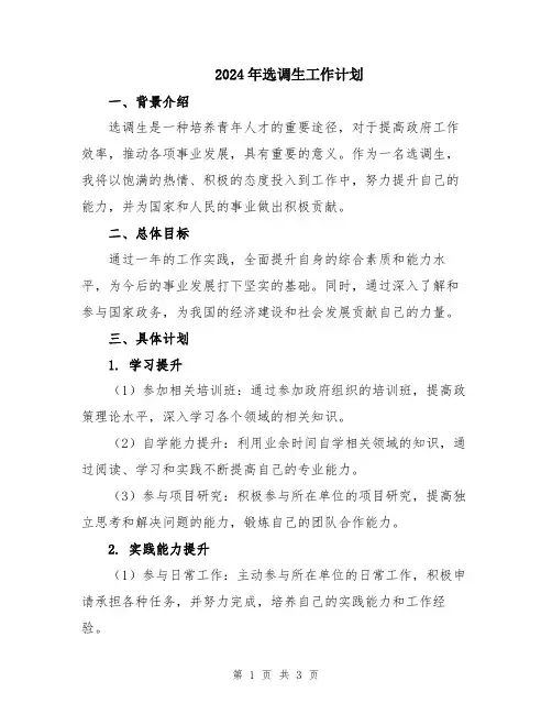 2024年选调生工作计划