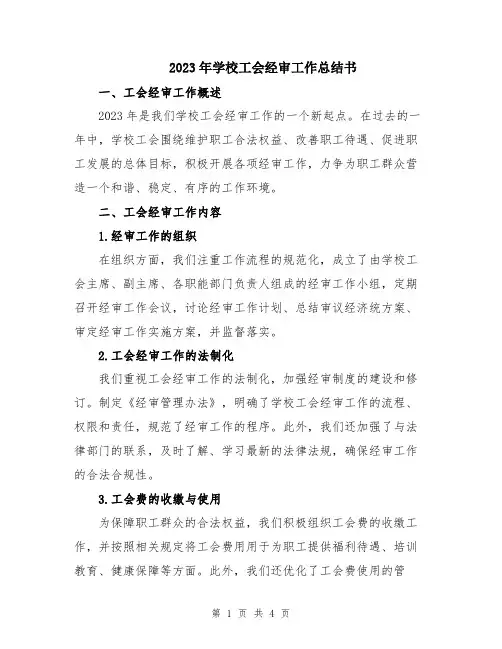2023年学校工会经审工作总结书