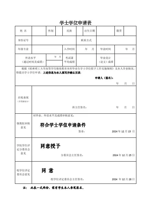 学士学位申请表