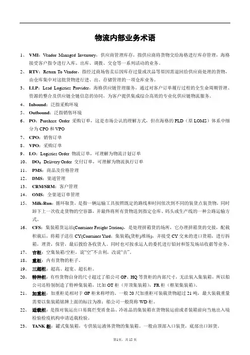 物流内部业务术语