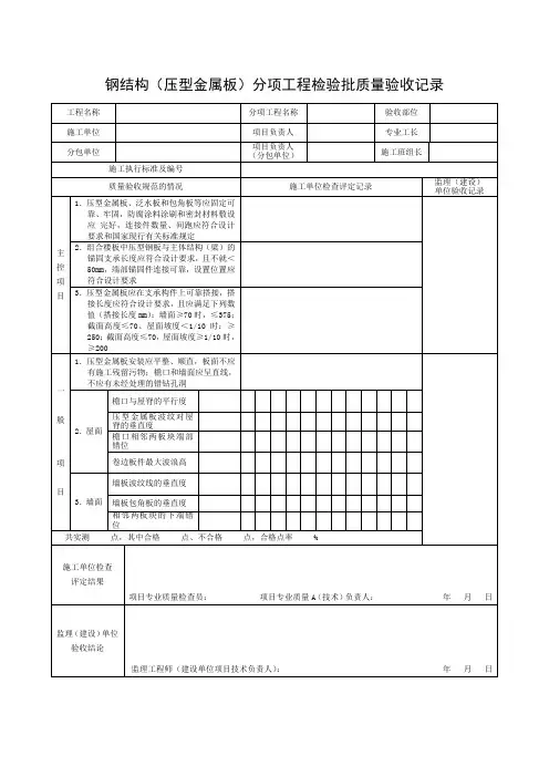 钢结构(压型金属板)分项工程检验批质量验收记录