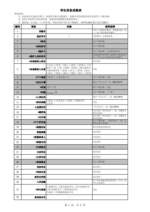 学生学籍信息采集表
