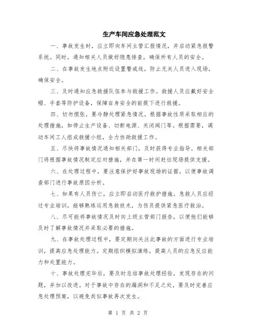 生产车间应急处理范文