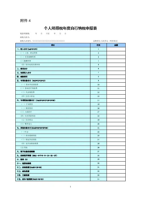 个人所得税年度自行纳税申报表(2019版)【范本模板】