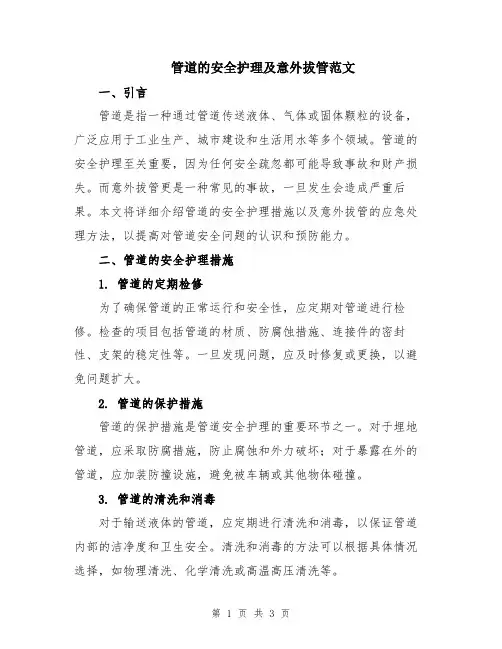 管道的安全护理及意外拔管范文