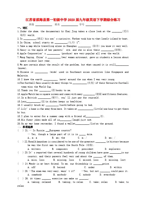 江苏省滨海县第一初级中学2020届九年级英语下学期综合练习(无答案)