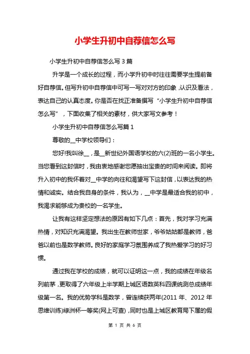 小学生升初中自荐信怎么写