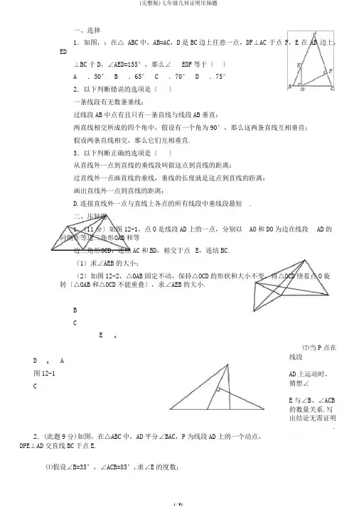 (完整版)七年级几何证明压轴题