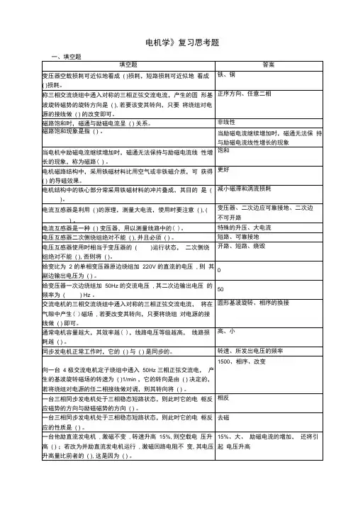 电机学复习思考题