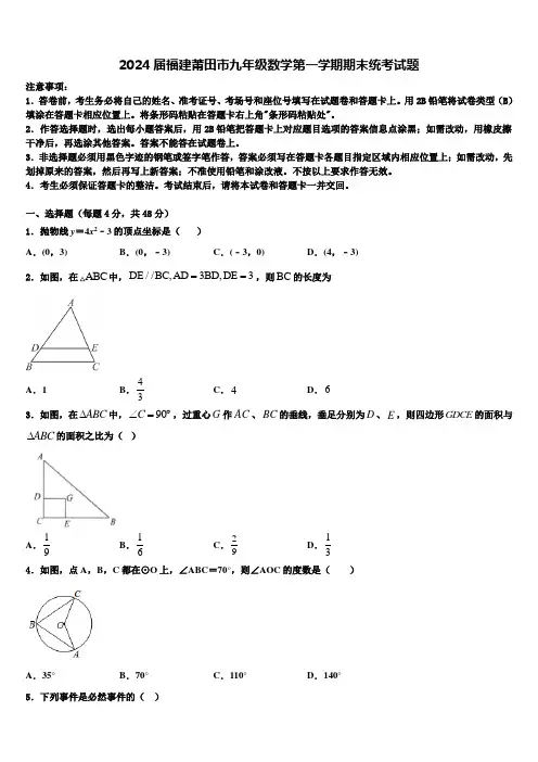 2024届福建莆田市九年级数学第一学期期末统考试题含解析