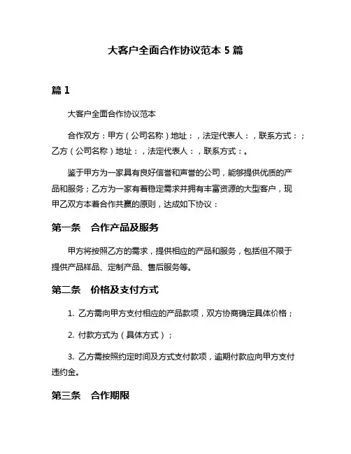 大客户全面合作协议范本5篇