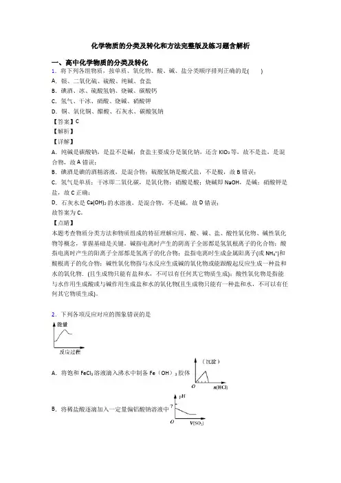 化学物质的分类及转化和方法完整版及练习题含解析
