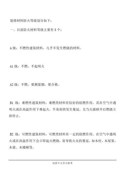 装修材料防火等级划分
