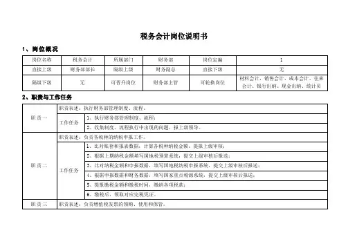 税务会计岗位说明书