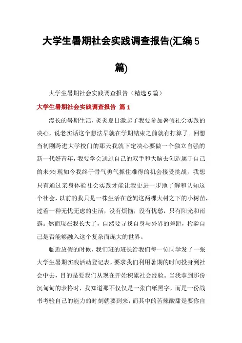 大学生暑期社会实践调查报告(汇编5篇)