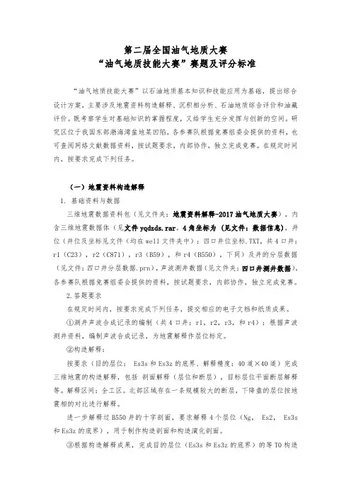 全国油气地质大赛油气地质技能大赛赛题及评分标准