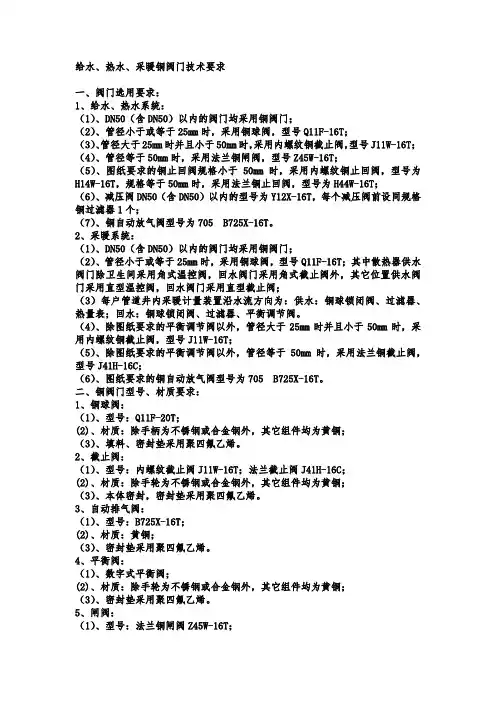 给水、热水、采暖铜阀门技术要求
