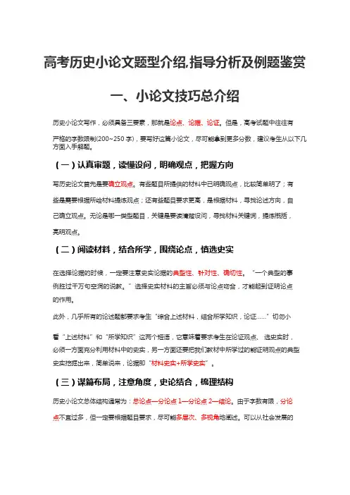 全国卷高考历史小论文题指导分析及例题鉴赏