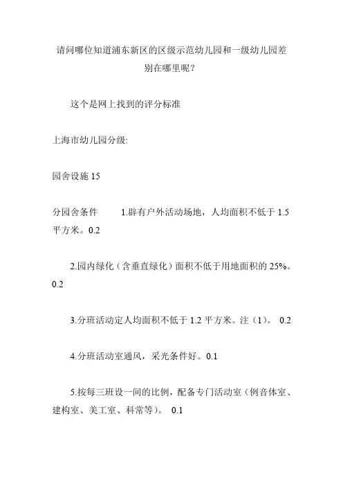 请问哪位知道浦东新区的区级示范幼儿园和一级幼儿园差别在哪里呢？