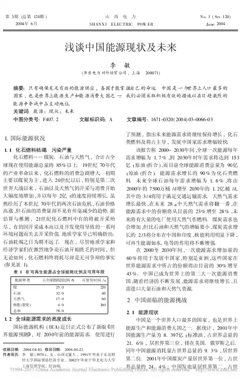 浅谈中国能源现状及未来_李敏