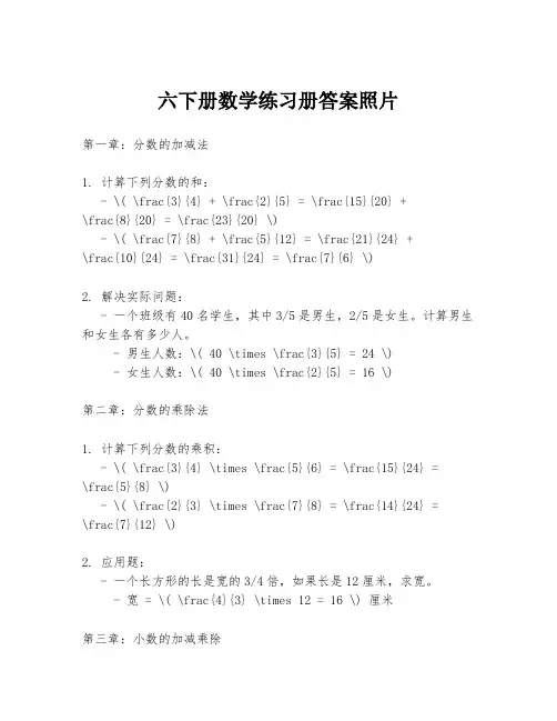 六下册数学练习册答案照片