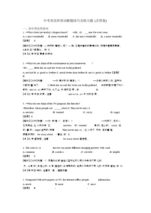中考英语形容词解题技巧及练习题(含答案)
