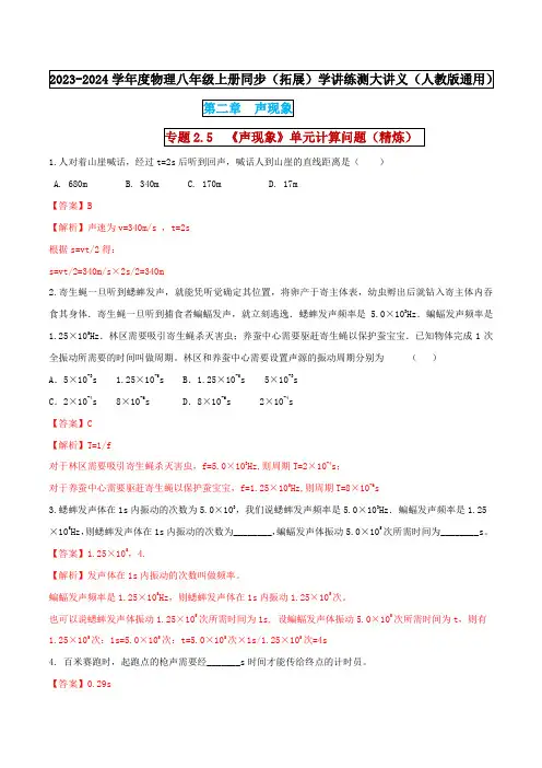 专题2-5  《声现象》单元计算问题(精炼)(解析版) 