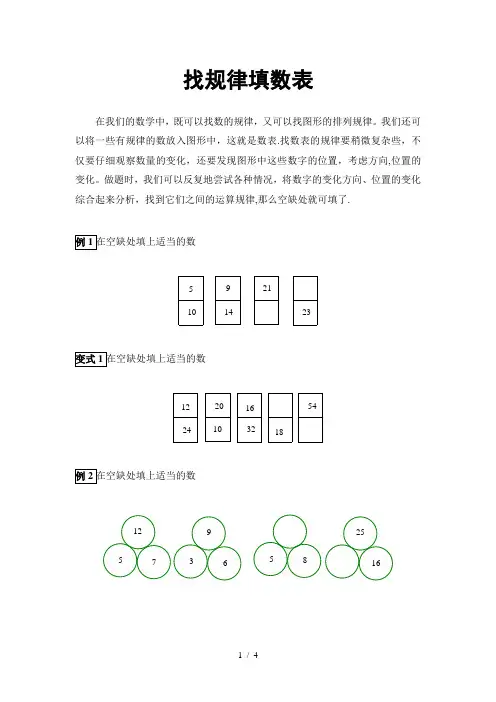 找规律填数表