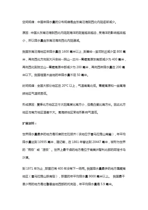 我国降水空间分布规律
