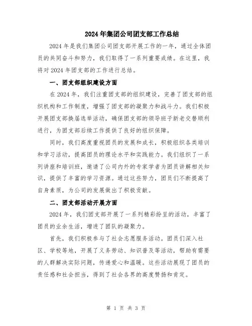 2024年集团公司团支部工作总结