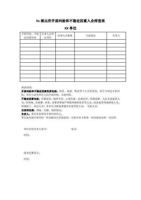 矛盾纠纷和不稳定因素排查表