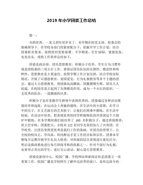 2019年小学团委工作总结
