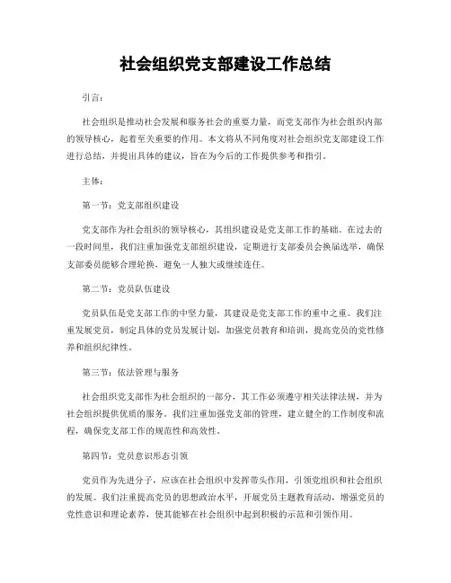 社会组织党支部建设工作总结