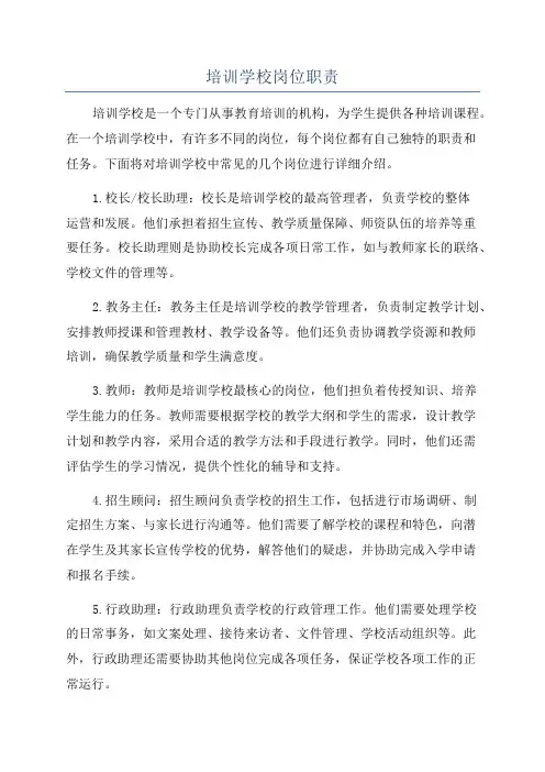 培训学校岗位职责