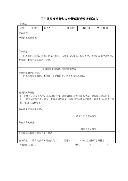 护理医疗质量督查表模版