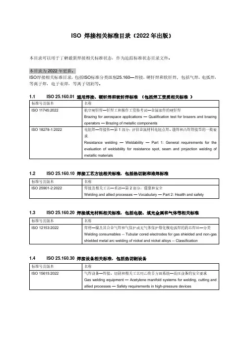 ISO  焊接相关标准2022更新