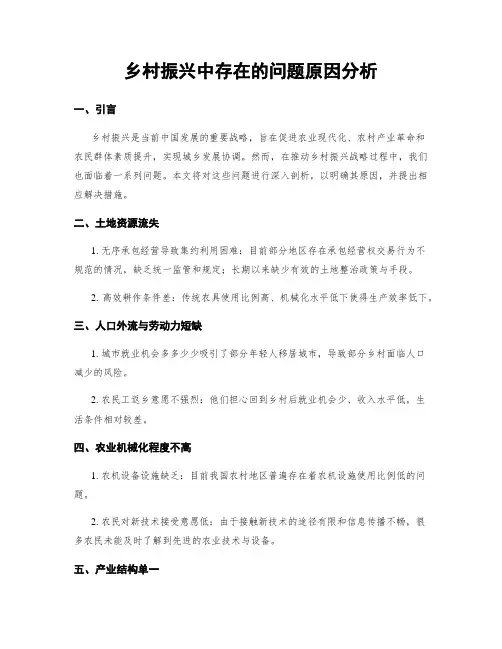 乡村振兴中存在的问题原因分析