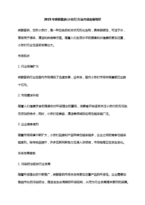 2023年碳酸氢钠(小苏打)行业市场发展现状