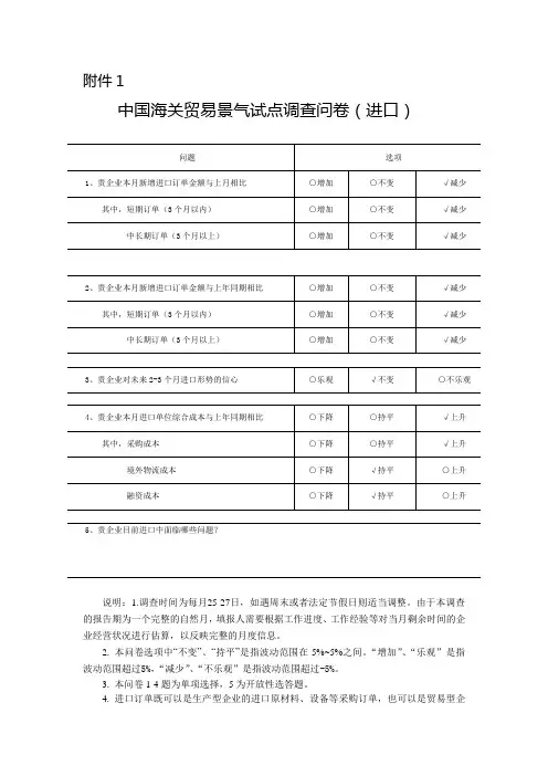 中国海关贸易景气(进口)试点调查问卷